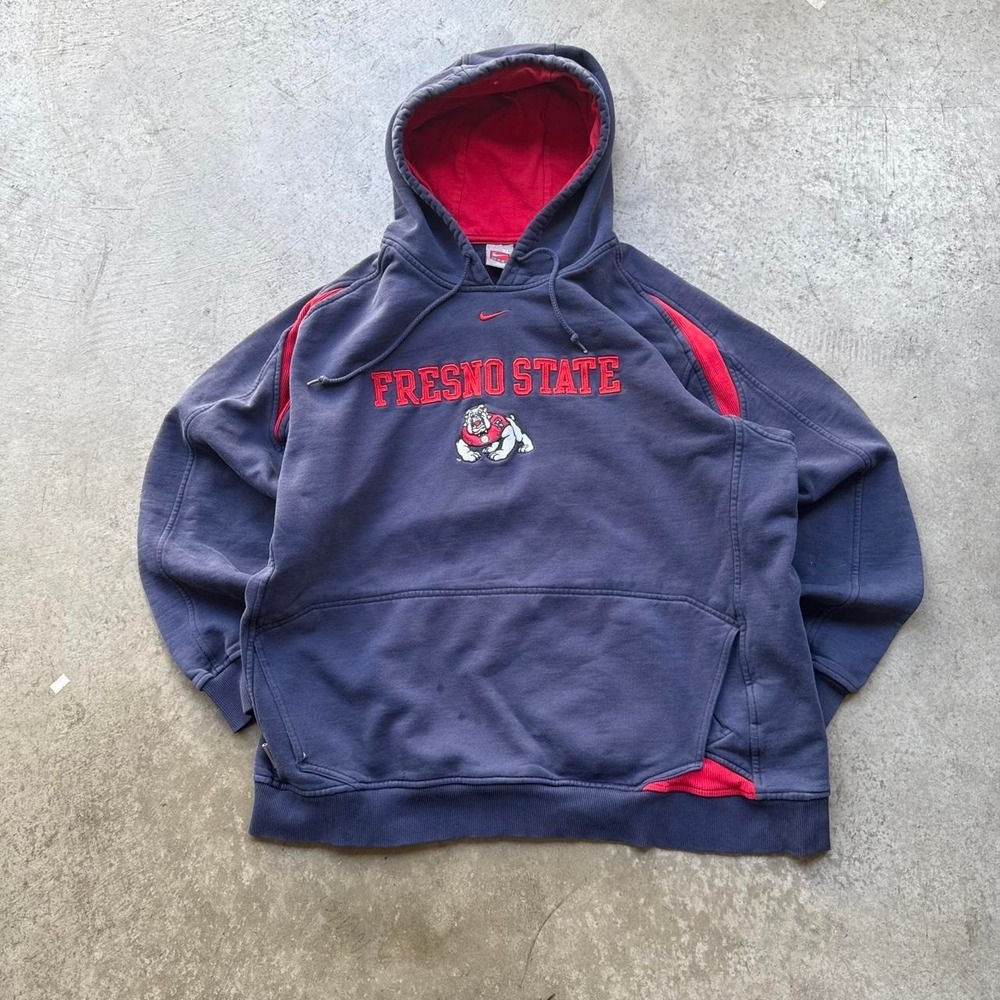 Vintage 90s Fresno State Bulldogs Nike Center Swoosh Two Tone Red Tag Hoodie